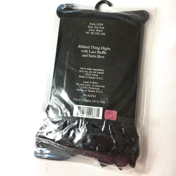 *LEG AVENUE #6269 Thigh Highs Blk Ribbed w/ Blk Bow NWT NOS - Picture 7 of 8